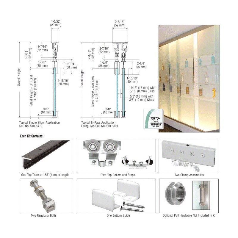 Buy CRL3301 CRL EZSlide 80 Top Hung Single Track Sliding Door Kit